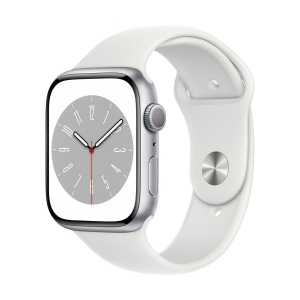 Apple Watch Series 8 GPS 45mm Silver Aluminium Case Sport Band White
