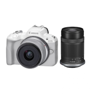Digital Mirrorless Camera Canon EOS R50 with 18-45mm and 55-210mm Lenses White