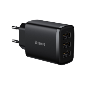 Baseus Travel Compact Wall Charger 3x USB 17W Black