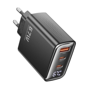 Toocki TCT67-22EU 67W GaN Charger Digital Display USB-C PD + USB-A Quick Charger Black