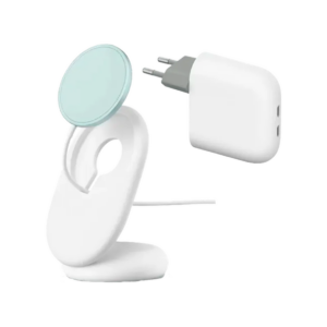 Google Flex 67W Dual USB-C Fast Charger White & Google Pixelsnap Wireless Fast Charger with Stand White