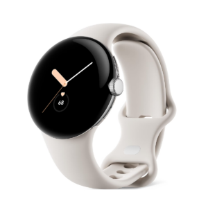Google Pixel Watch LTE 41mm Polished Silver Case with Sport Band White